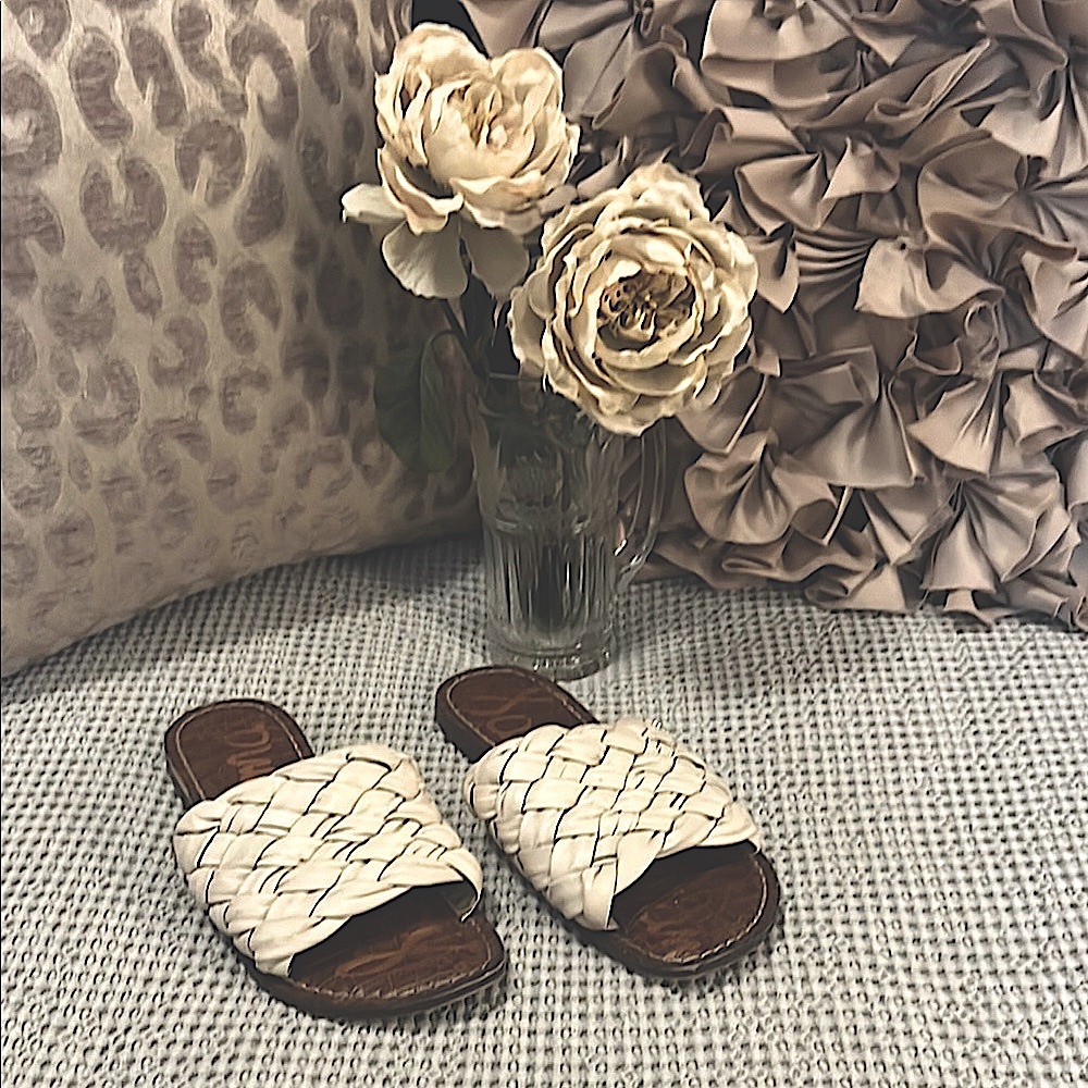 Sam Edelman Womens Braided Woven Cream Leather Slide Slip On Flat Mule Sandals 7 - Picture 8 of 8